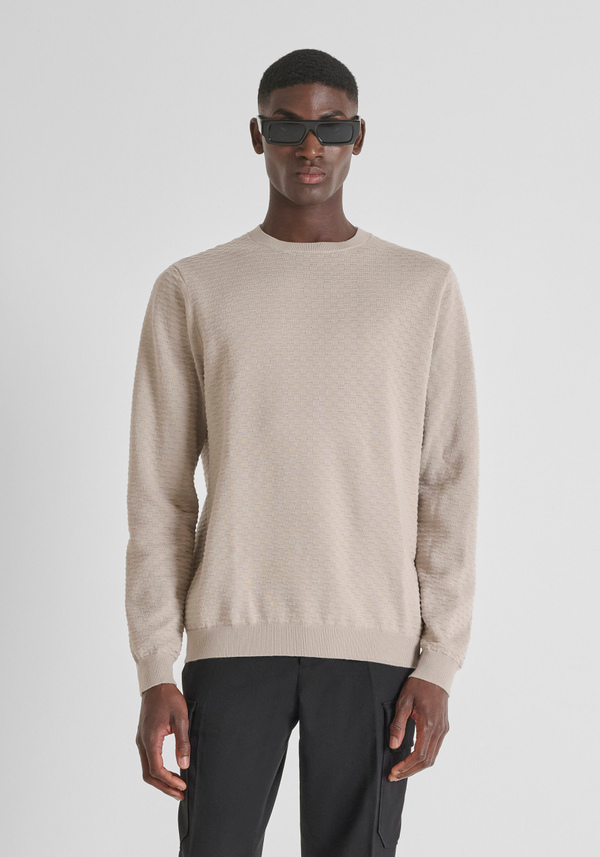 REGULAR FIT COTTON SWEATER WITH GEOMETRIC PATTERN - Antony Morato Online Shop