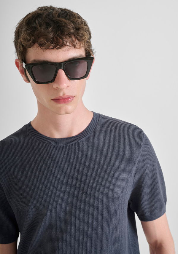 PULL MANCHES COURTES REGULAR FIT EN MÉLANGE VISCOSE SUPER FIN - Antony Morato Online Shop