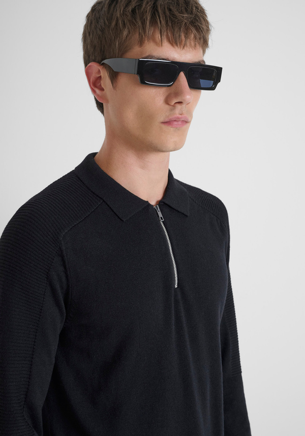 PULL COUPE REGULAR EN MÉLANGE DE LAINE MÉRINOS AVEC FERMETURE ÉCLAIR - Antony Morato Online Shop