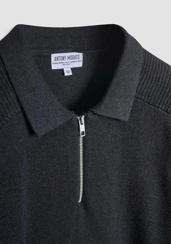 PULL COUPE REGULAR EN MÉLANGE DE LAINE MÉRINOS AVEC FERMETURE ÉCLAIR - Antony Morato Online Shop