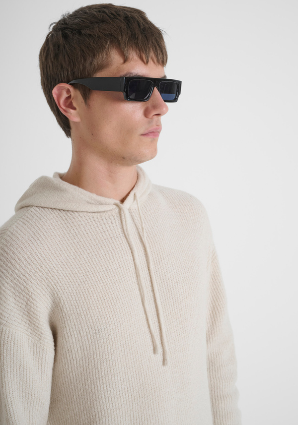 REGULAR FIT HOODED SWEATER IN MOHAIR WOOL BLEND - Antony Morato Online Shop