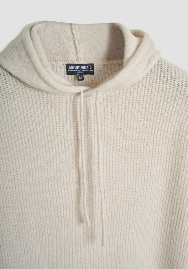REGULAR FIT HOODED SWEATER IN MOHAIR WOOL BLEND - Antony Morato Online Shop