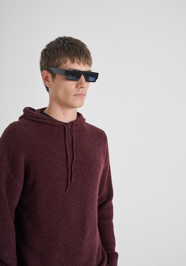 REGULAR FIT HOODED SWEATER IN MOHAIR WOOL BLEND - Antony Morato Online Shop