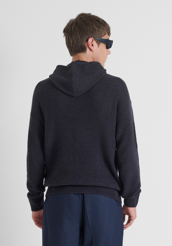 REGULAR FIT HOODED SWEATER IN MOHAIR WOOL BLEND - Antony Morato Online Shop