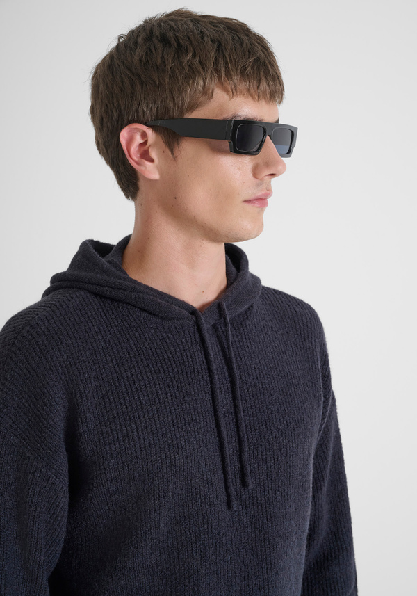 REGULAR FIT HOODED SWEATER IN MOHAIR WOOL BLEND - Antony Morato Online Shop