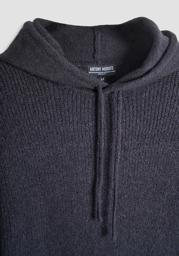 REGULAR FIT HOODED SWEATER IN MOHAIR WOOL BLEND - Antony Morato Online Shop