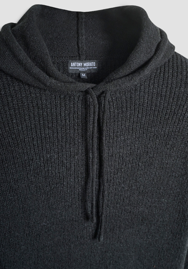 REGULAR FIT HOODED SWEATER IN MOHAIR WOOL BLEND - Antony Morato Online Shop