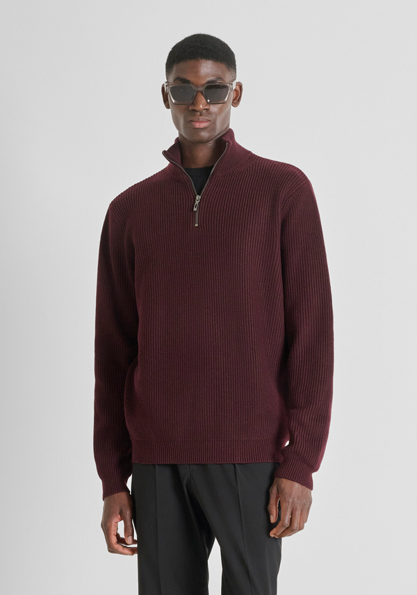 REGULAR FIT MERINO WOOL BLEND KNITTED JERSEY WITH ZIP - Antony Morato Online Shop