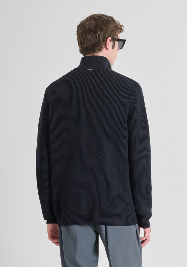 REGULAR FIT MERINO WOOL BLEND KNITTED JERSEY WITH ZIP - Antony Morato Online Shop