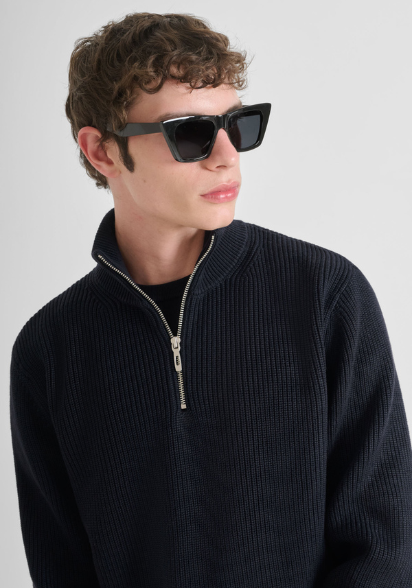 REGULAR FIT MERINO WOOL BLEND KNITTED JERSEY WITH ZIP - Antony Morato Online Shop