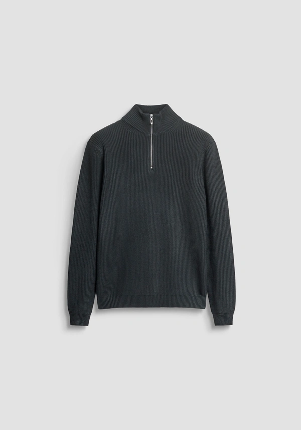 REGULAR FIT MERINO WOOL BLEND KNITTED JERSEY WITH ZIP - Antony Morato Online Shop