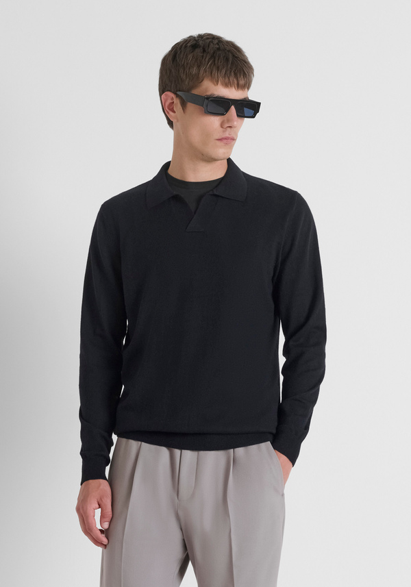 REGULAR FIT WOOL AND CASHMERE BLEND SWEATER WITH COLLAR - Antony Morato Online Shop
