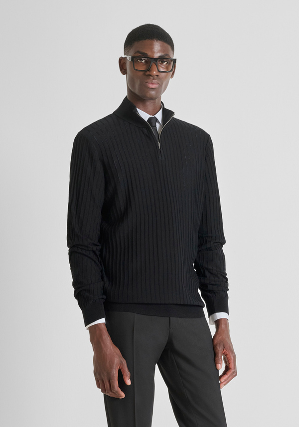 SLIM FIT SWEATER IN WOOL BLEND WITH ZIP - Antony Morato Online Shop