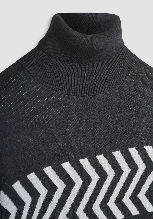 PULL À COL ROULÉ COUPE REGULAR EN FIL DE MÉRINOS ET LAINE À MOTIF GÉOMÉTRIQUE - Antony Morato Online Shop
