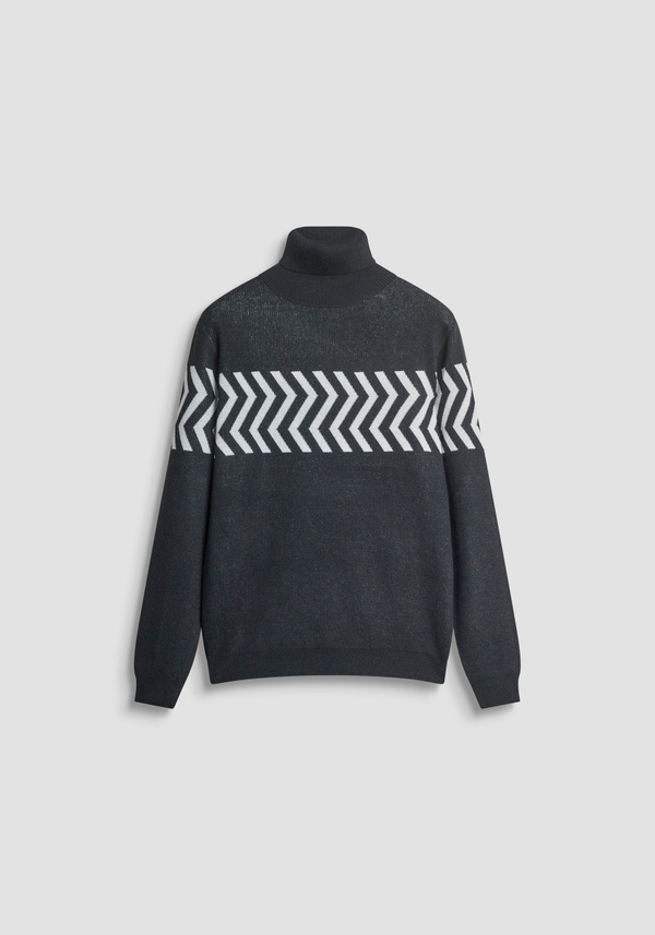 PULL À COL ROULÉ COUPE REGULAR EN FIL DE MÉRINOS ET LAINE À MOTIF GÉOMÉTRIQUE - Antony Morato Online Shop