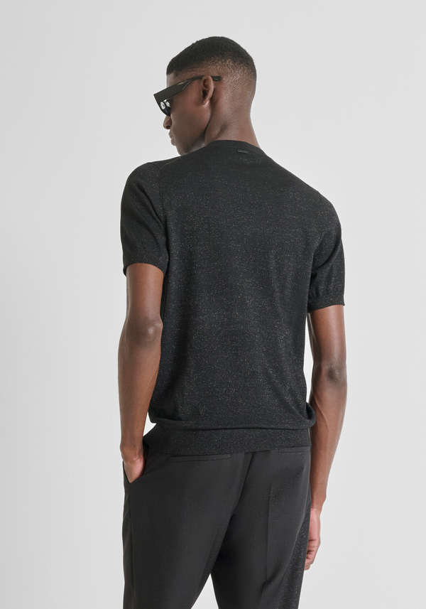 SLIM FIT SHORT SLEEVE WOOL BLEND T-SHIRT WITH LUREX - Antony Morato Online Shop