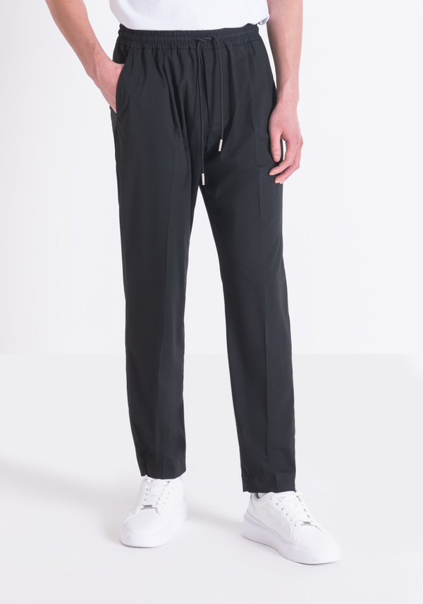 REGULAR FIT "NEIL" VISCOSE BLEND STRETCH FABRIC PANTS WITH DRAWSTRING - Antony Morato Online Shop