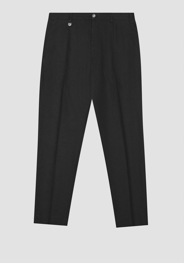 "GUSTAF" CARROT FIT TROUSERS IN VISCOSE LINEN FABRIC - Antony Morato Online Shop