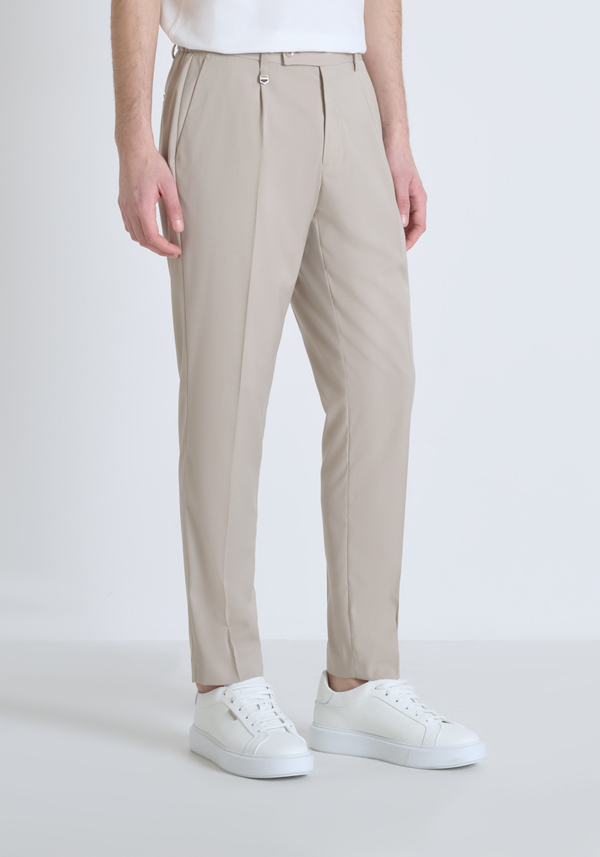 "LUIS" REGULAR FIT TROUSERS IN SOFT ELASTIC VISCOSE BLEND FABRIC WITH ASYMMETRIC CLOSURE - Antony Morato Online Shop