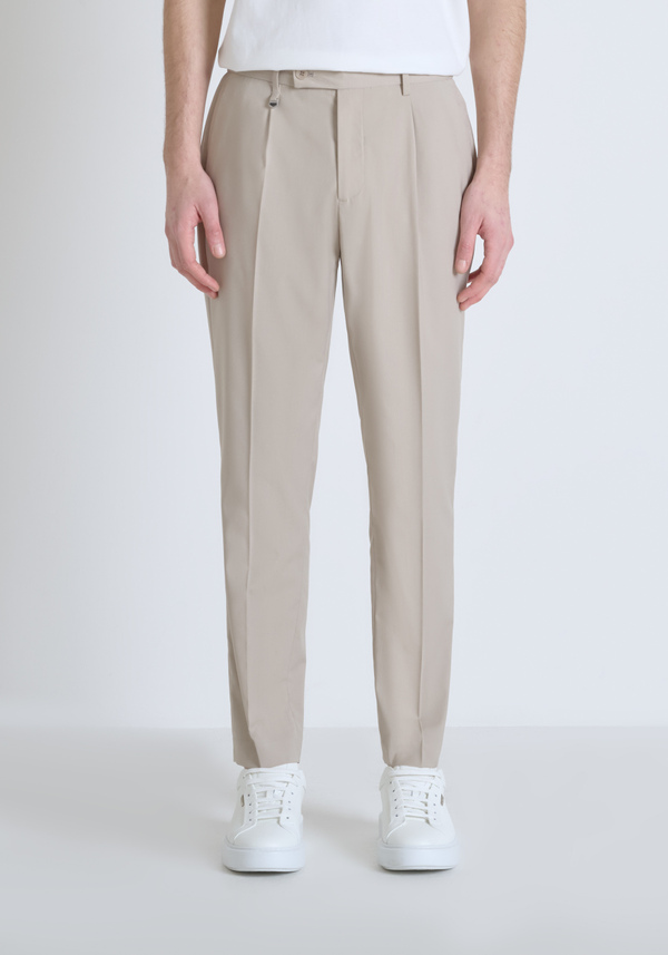 "LUIS" REGULAR FIT TROUSERS IN SOFT ELASTIC VISCOSE BLEND FABRIC WITH ASYMMETRIC CLOSURE - Antony Morato Online Shop