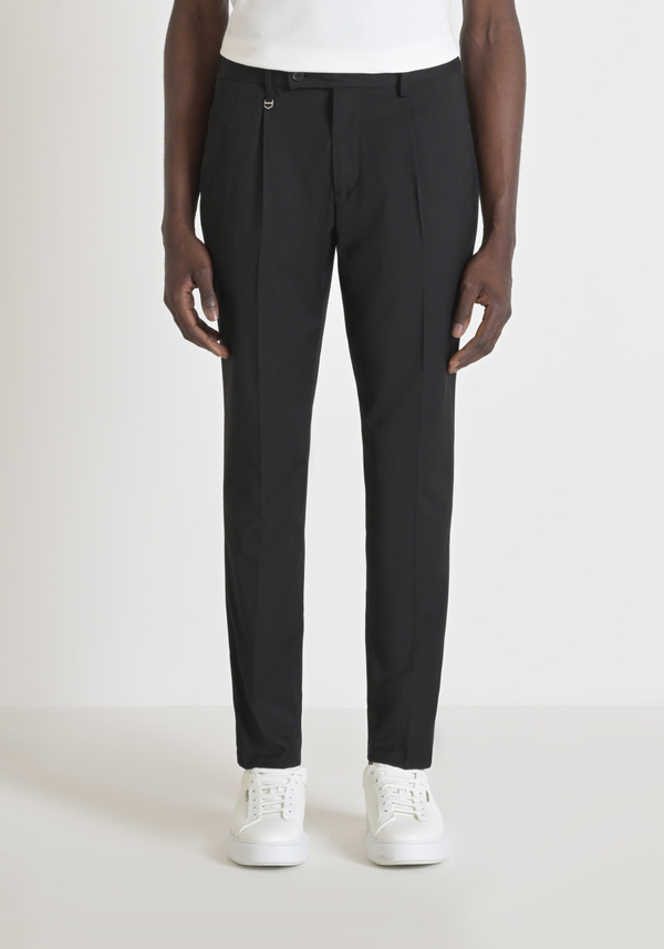 "LUIS" REGULAR FIT TROUSERS IN SOFT ELASTIC VISCOSE BLEND FABRIC WITH ASYMMETRIC CLOSURE - Antony Morato Online Shop