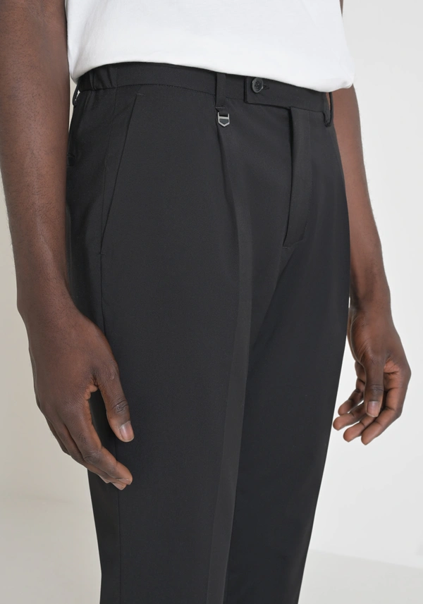 "LUIS" REGULAR FIT TROUSERS IN SOFT ELASTIC VISCOSE BLEND FABRIC WITH ASYMMETRIC CLOSURE - Antony Morato Online Shop
