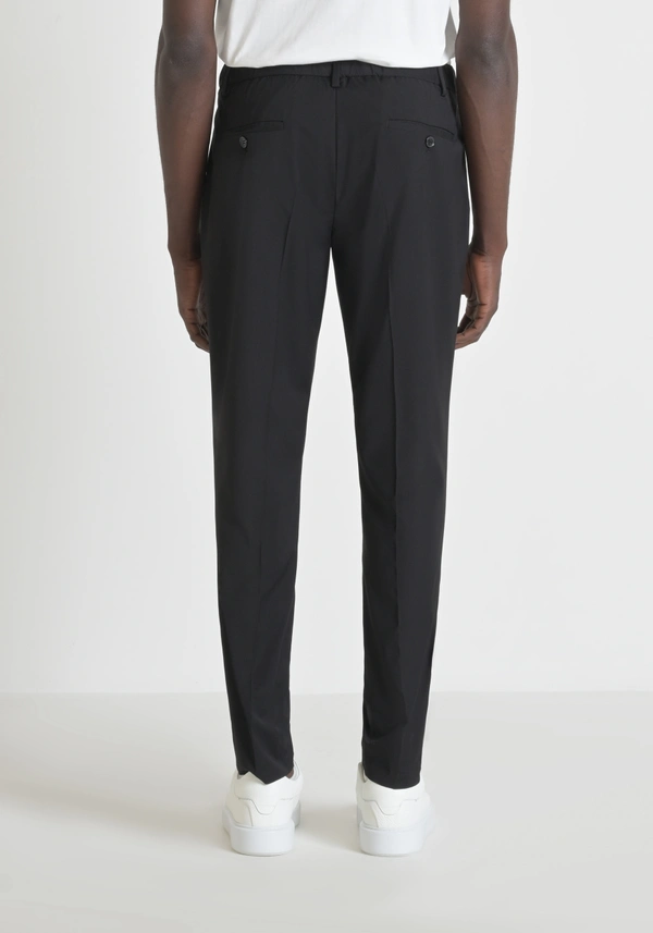 "LUIS" REGULAR FIT TROUSERS IN SOFT ELASTIC VISCOSE BLEND FABRIC WITH ASYMMETRIC CLOSURE - Antony Morato Online Shop