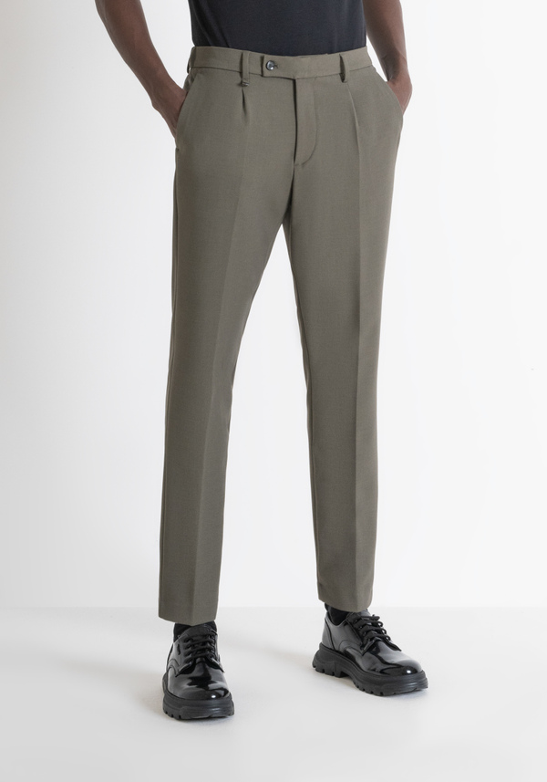 PANTALON « LUIS » REGULAR FIT VERT EN LAINE MÉLANGÉE - Antony Morato Online Shop