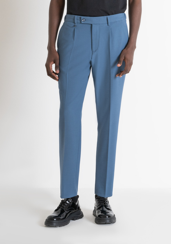 REGULAR FIT BLUE "LUIS" TROUSERS IN WOOL BLEND - Antony Morato Online Shop