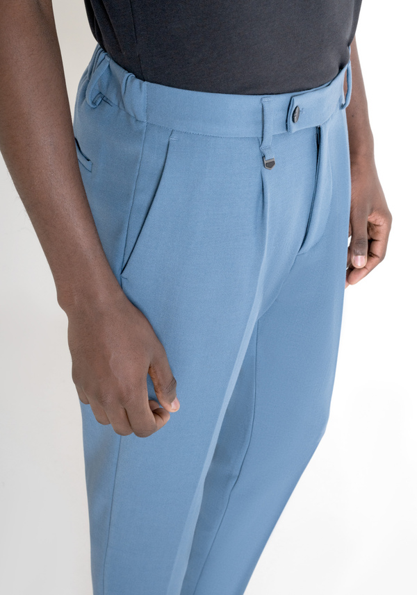 REGULAR FIT BLUE "LUIS" TROUSERS IN WOOL BLEND - Antony Morato Online Shop