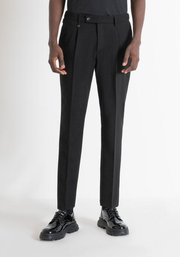 REGULAR FIT BLACK "LUIS" TROUSERS IN WOOL BLEND - Antony Morato Online Shop
