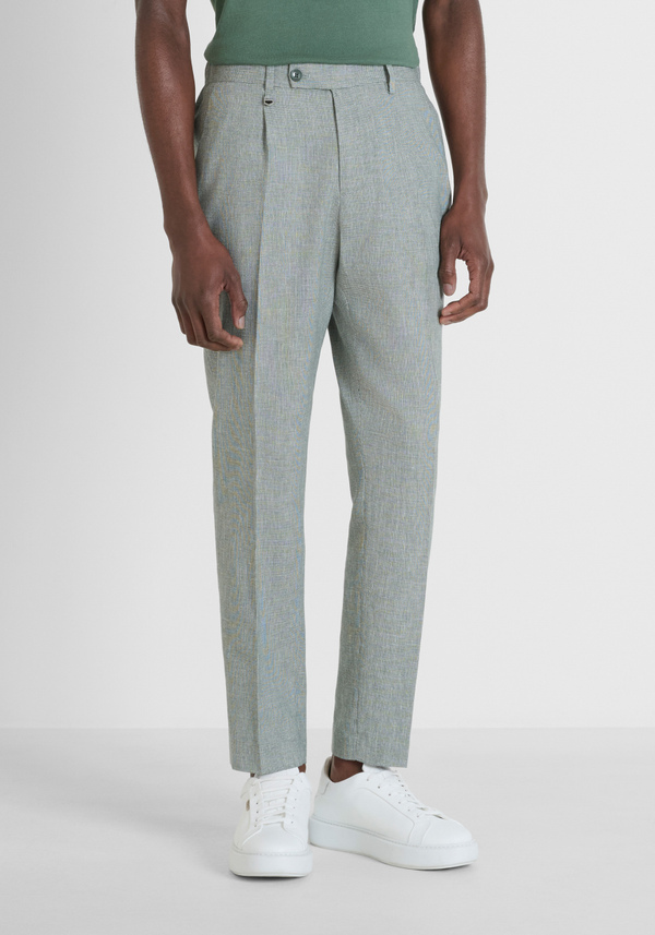 TROUSERS REGULAR FIT "LUIS "IN STRETCH LINEN BLEND FABRIC WITH MICROPATTERN - Antony Morato Online Shop