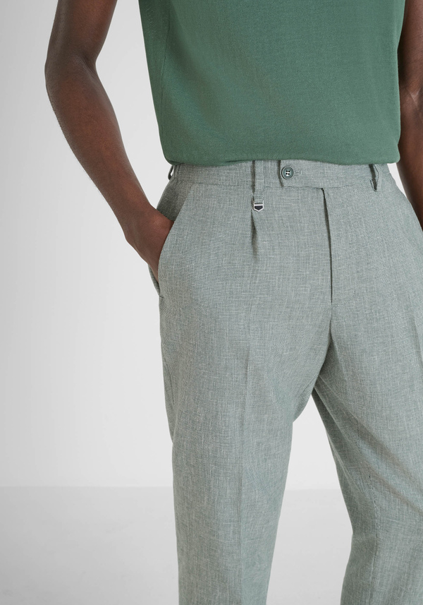 TROUSERS REGULAR FIT "LUIS "IN STRETCH LINEN BLEND FABRIC WITH MICROPATTERN - Antony Morato Online Shop