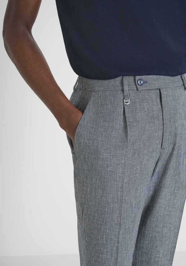 REGULAR FIT TROUSERS "LUIS "IN STRETCH LINEN BLEND WITH MICROPATTERN - Antony Morato Online Shop