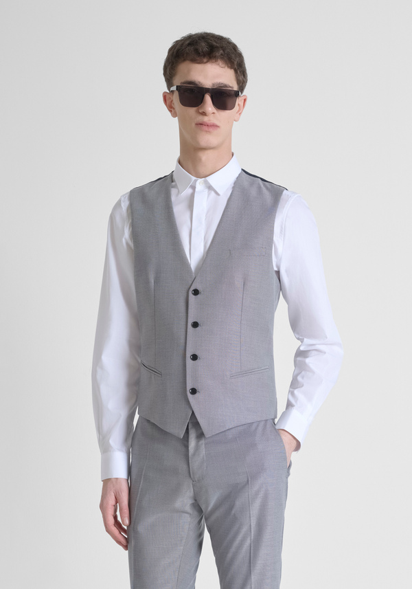 VISCOSE BLEND SLIM FIT WAISTCOAT WITH BUCKLE ON THE BACK - Antony Morato Online Shop