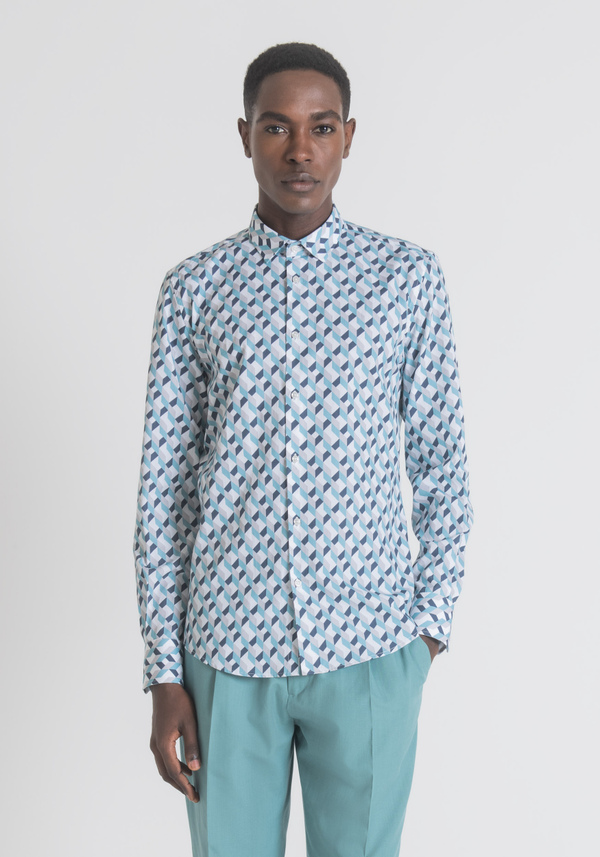 SLIM-FIT SHIRT IN SOFT-TOUCH PURE COTTON WITH ALL-OVER GEOMETRIC PRINT - Antony Morato Online Shop