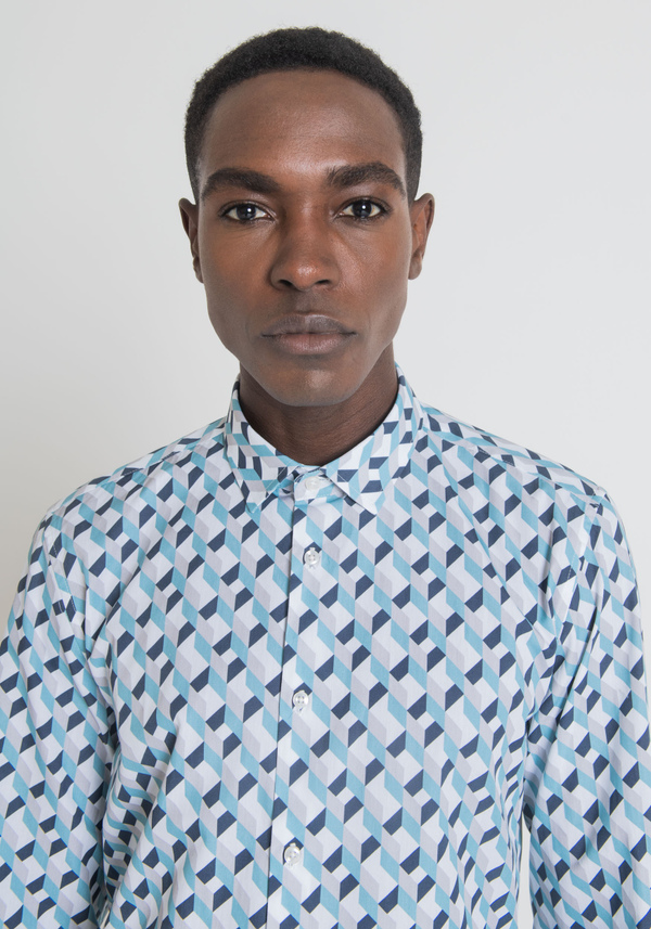 SLIM-FIT SHIRT IN SOFT-TOUCH PURE COTTON WITH ALL-OVER GEOMETRIC PRINT - Antony Morato Online Shop