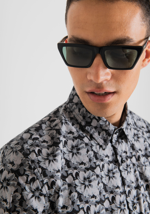 "NAPOLI" EASY-IRON SLIM FIT SHIRT IN PURE SOFT-TOUCH COTTON WITH ALL-OVER FLORAL PRINT - Antony Morato Online Shop