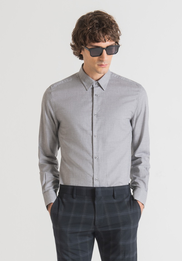 "NAPOLI" EASY-IRON SLIM FIT SHIRT IN PURE SOFT-TOUCH COTTON WITH MÉLANGE WEAVE - Antony Morato Online Shop