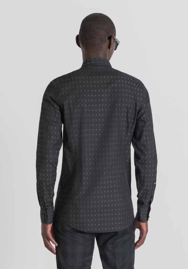 "NAPOLI" SLIM-FIT SHIRT IN SOFT-TOUCH JACQUARD COTTON WITH GEOMETRIC PATTERN - Antony Morato Online Shop