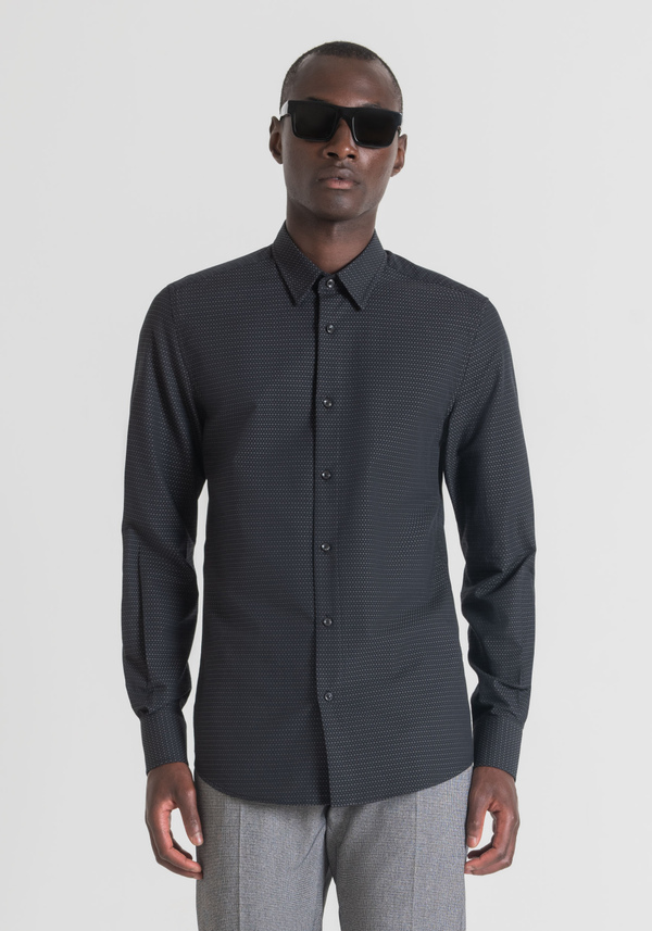 "NAPOLI" SLIM-FIT SHIRT IN SOFT-TOUCH COTTON WITH MICRO-PATTERN - Antony Morato Online Shop