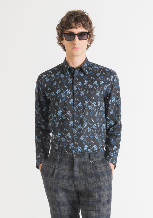 "NAPOLI" SLIM-FIT SHIRT IN PURE SOFT-TOUCH COTTON WITH ALL-OVER FLORAL PRINT - Antony Morato Online Shop