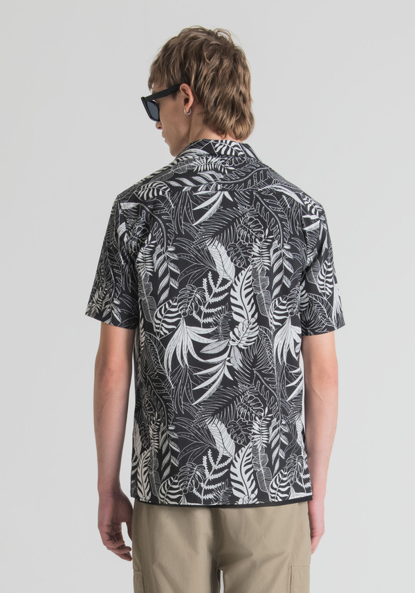 CHEMISE STRAIGHT FIT À MANCHES COURTES EN COTON MÉLANGÉ AVEC IMPRIMÉ TROPICAL ALL-OVER - Antony Morato Online Shop