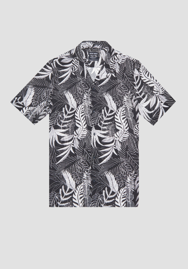 CHEMISE STRAIGHT FIT À MANCHES COURTES EN COTON MÉLANGÉ AVEC IMPRIMÉ TROPICAL ALL-OVER - Antony Morato Online Shop
