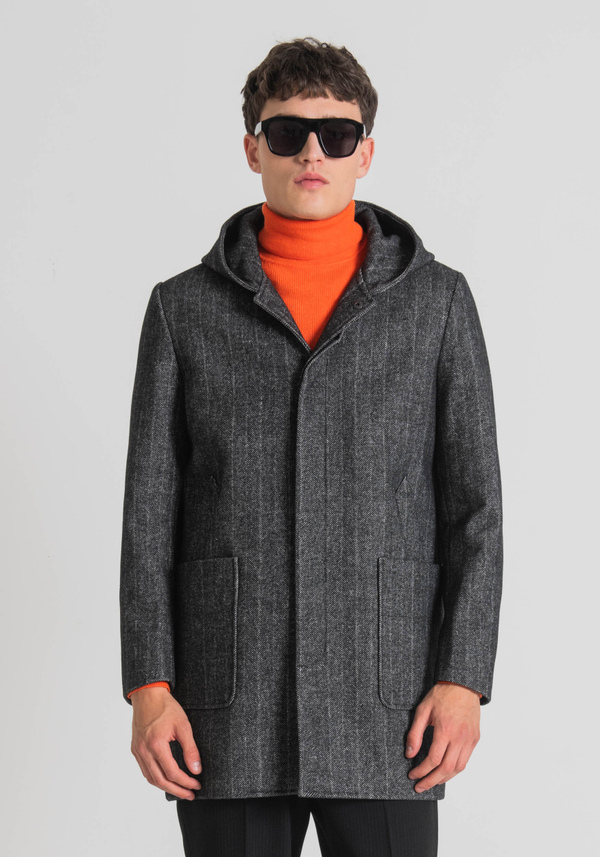 CAPPOTTO REGULAR FIT “ROBERT” IN MORBIDO TESSUTO SPIGATO MISTO LANA CON CAPPUCCIO - Antony Morato Online Shop