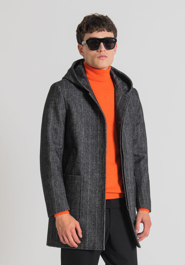CAPPOTTO REGULAR FIT “ROBERT” IN MORBIDO TESSUTO SPIGATO MISTO LANA CON CAPPUCCIO - Antony Morato Online Shop