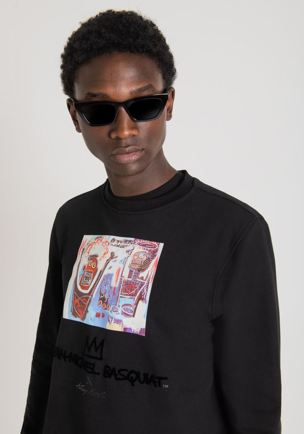 REGULAR FIT SWEATSHIRT IN STRETCH COTTON BLEND WITH BASQUIAT PRINT - Antony Morato Online Shop