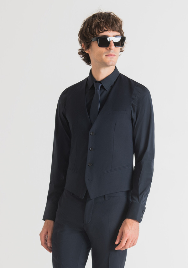 SLIM-FIT FOUR-BUTTON WAISTCOAT IN STRETCH WOOL BLEND - Antony Morato Online Shop