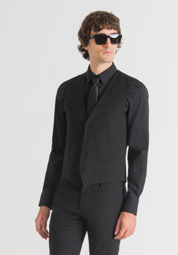 SLIM-FIT FOUR-BUTTON WAISTCOAT IN STRETCH WOOL BLEND - Antony Morato Online Shop