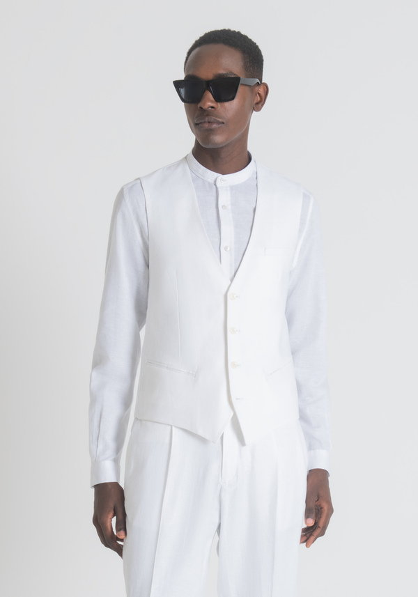 SLIM-FIT VEST IN SOLID-COLOUR LINEN BLEND - Antony Morato Online Shop